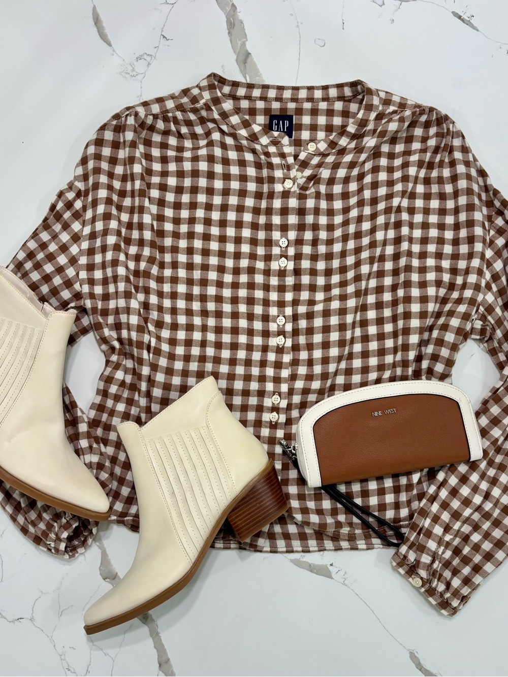 GAP Brown and White Gingham Button-Front Shirt